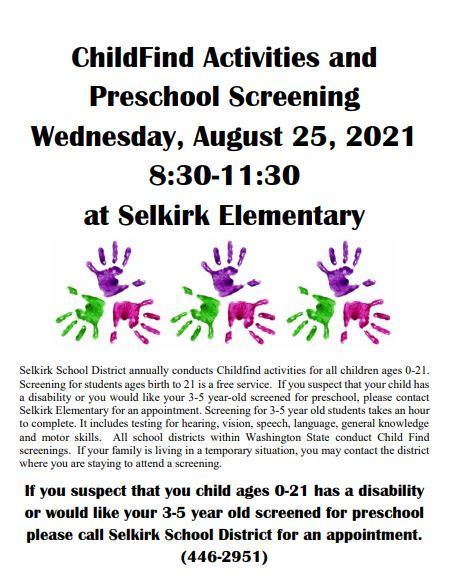 Childfind activities and Preschool Screening